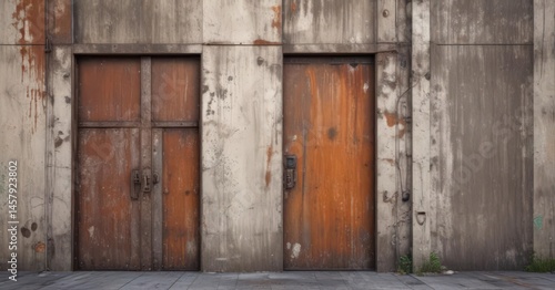 Weathered industrial facade, peeling paint, rusting metal details , image, rust, exterior