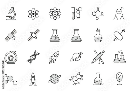 Science and Technology Icons - Line Art Set