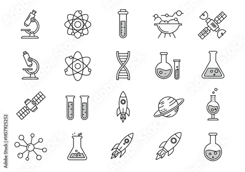 Science and Technology Icons: Line Art Vector Set