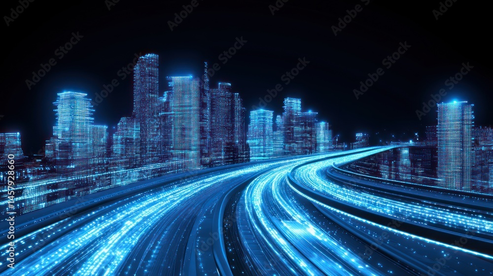 Fototapeta premium Digital city highway data traffic flow