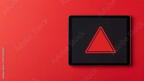 Free Download A digital tablet displays a red warning triangle on a solid red background, symbolizing caution or alert. - GFXLoad