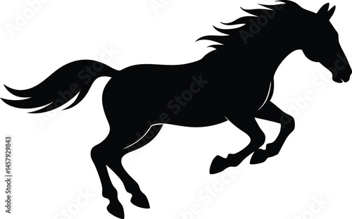 Vector silhouette of a horse in a jumping pose, Jumping horse silhouette vector illustration