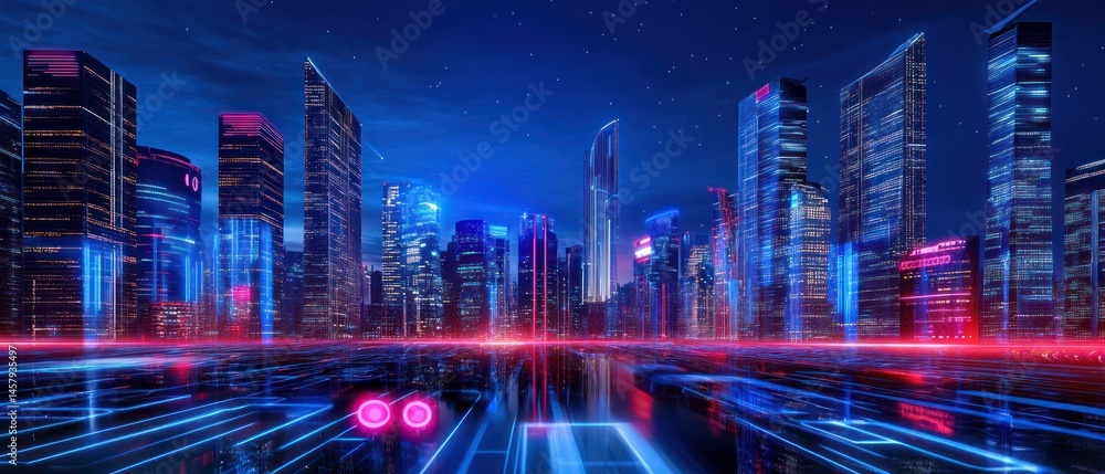 Obraz premium Futuristic cityscape with neon lights
