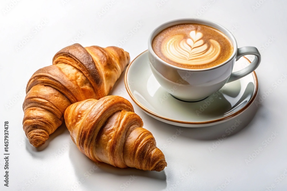 cup of coffee and croissant cup of coffee and croissant