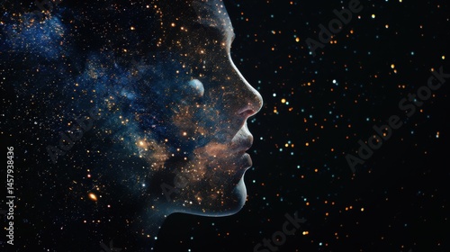 Person's Profile Combined with Starfield Image