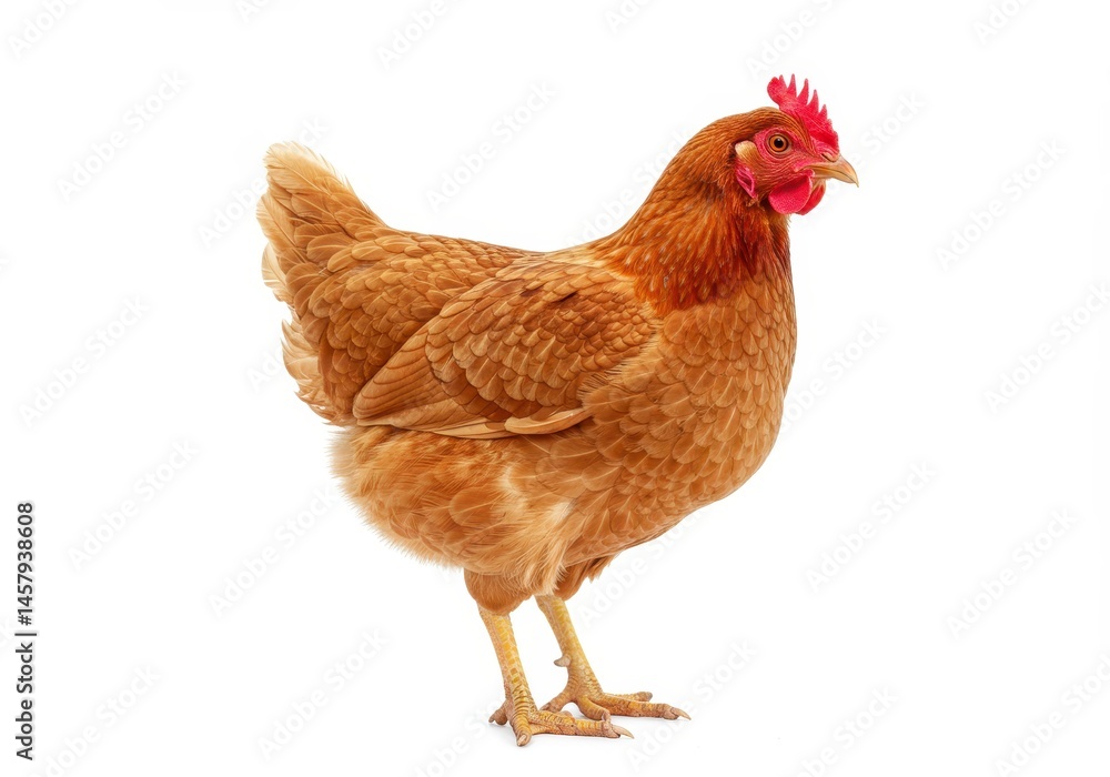 Fototapeta premium Beautiful Brown Hen Farm Animal Poultry Bird Chicken Domestic Egg Meat Food Barn Wing Rural White