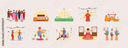 Asian culture illustration set Flat vector illustration concept.
