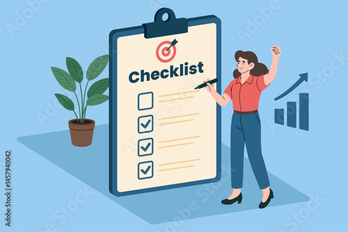 Businesswoman Completing Checklist for Goal Achievement