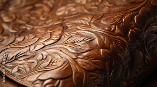 Tooled Brown Leather with Leaf Pattern Detail