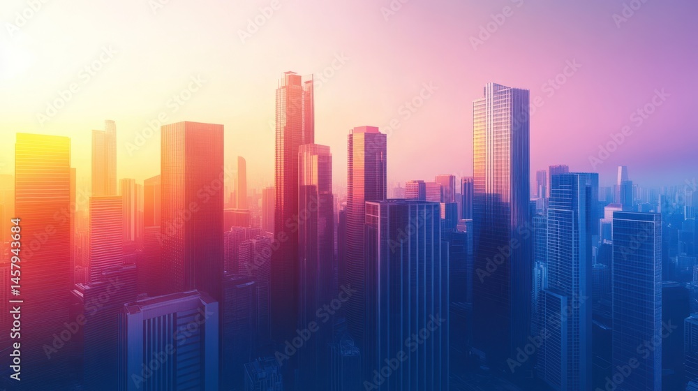 Fototapeta premium Captivating panoramic view of an abstract skyline with vibrant color gradients
