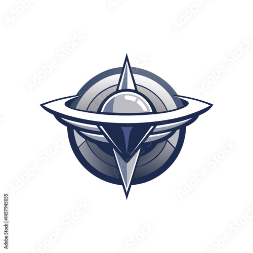 Futuristic logo for a space exploration company, using sleek lines and silver tones.
