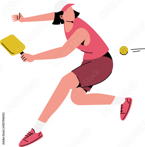 Female Player Pickleball Hitting a Ball Vector Illustration