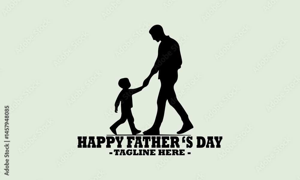 Naklejka premium illustration vector happy father's day design, logo vector happy father's day art and silhouette of happy family on a white background