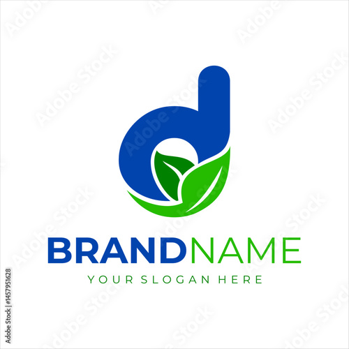 The logo design combines the letter d and a leaf, using blue and green colors.