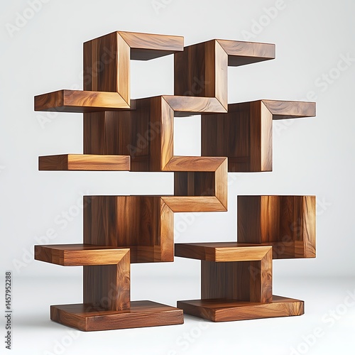 wooden shelves on white background