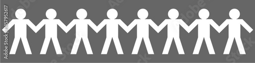 Papercut human chain vector with simple stick figures holding hands. Ideal for community, teamwork, unity, cooperation, togetherness, and social group design illustrations.