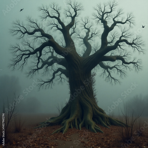 dead tree in the fog