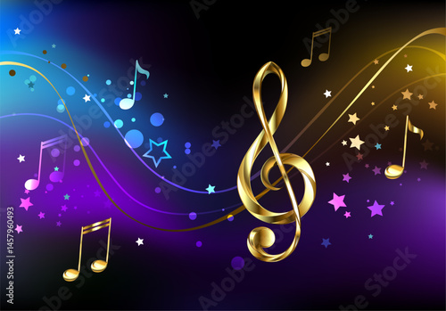Gold musical key on glowing background