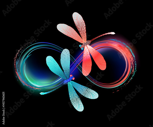 Infinity with glowing dragonflies