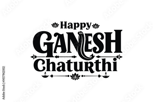Happy Ganesh Chaturthi Typography Design | Lord Ganesh Vector Art | Hindu Festival .