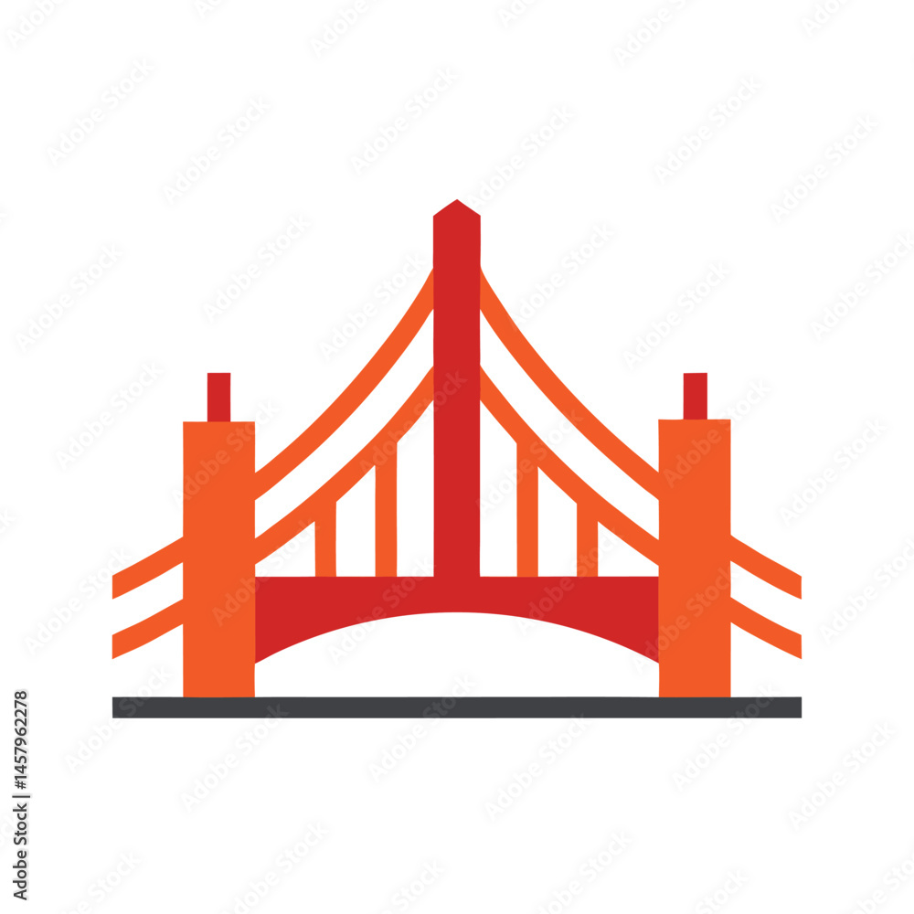 Obraz premium Colorful flat illustration of the golden gate bridge icon on a white background