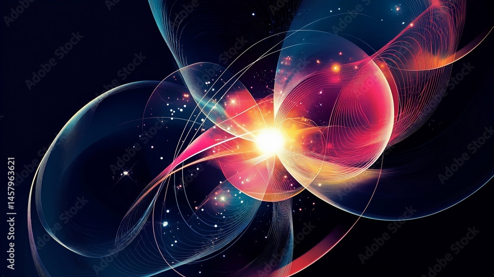 Cosmic Bloom Glowing Spheres Energetic Lines Cosmic Bloom Glowing Spheres Energetic Lines