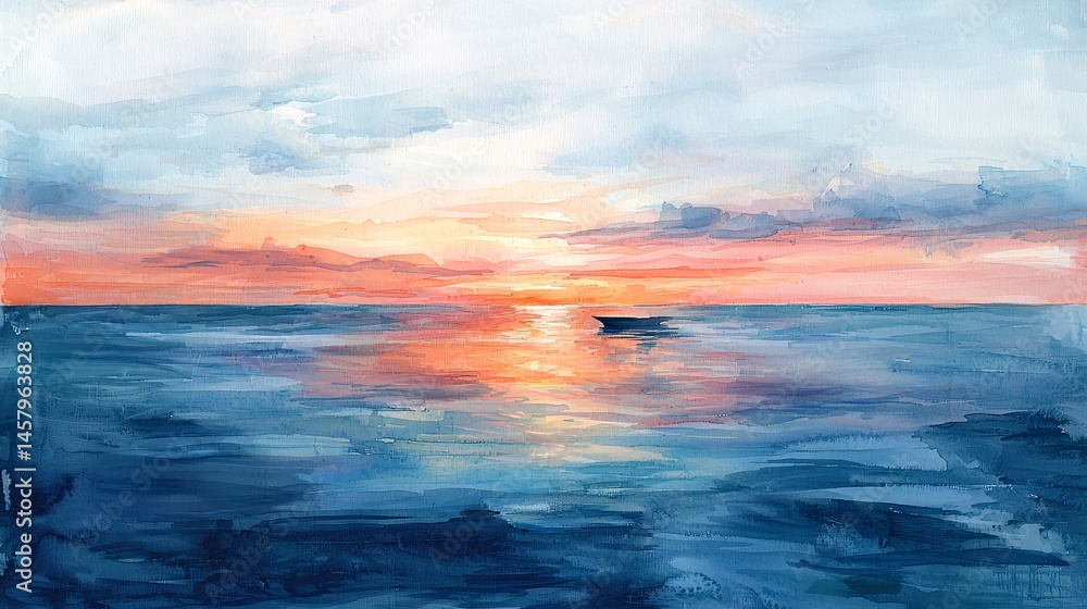 Fototapeta premium The light of the sunset on the calm sea