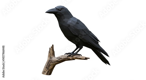 rustic still life, black bird perched on tree branch. ,isolated on bright background, no text, ultra sharp detailed