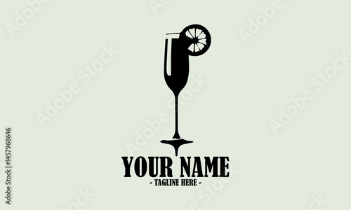 Cocktail glass drink black vector design, spritz or limoncello cocktail vector illustration in sketch style and cocktail glass drink logo icon