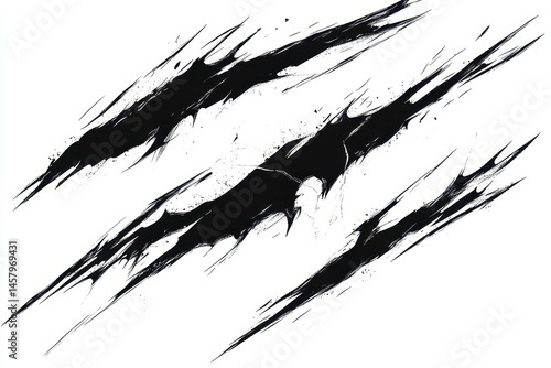 Black claw scratch marks on white background graphic illustration design element art