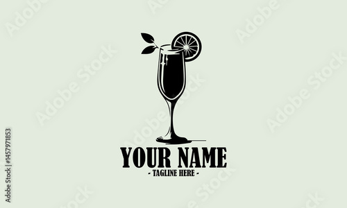 Cocktail glass drink black vector design, spritz or limoncello cocktail vector illustration in sketch style and cocktail glass drink logo icon
