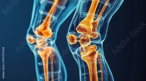 Detailed 3D rendering of human knee joints showcasing intricate bone structures