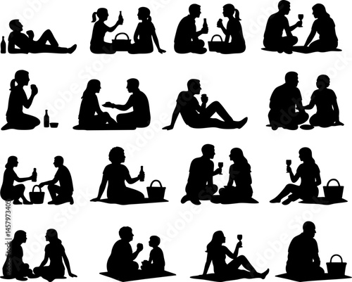 Picnic Silhouettes: People Enjoying Food and Drinks