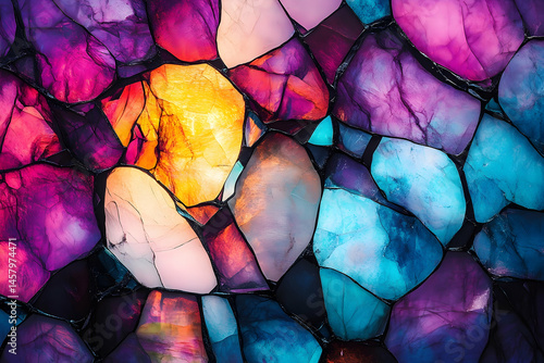 Vibrant, colorful mosaic of irregular stone shapes.