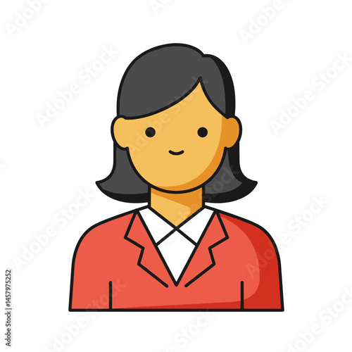 Professional woman smiling in a business attire illustration, suitable for UI icon or educational material  