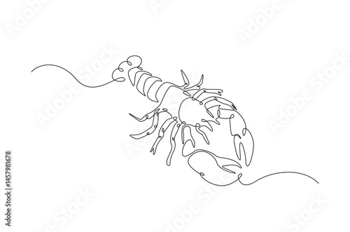 Lobster in continuous one line drawing. Single line art illustration of crayfish lobster. Editable vector.