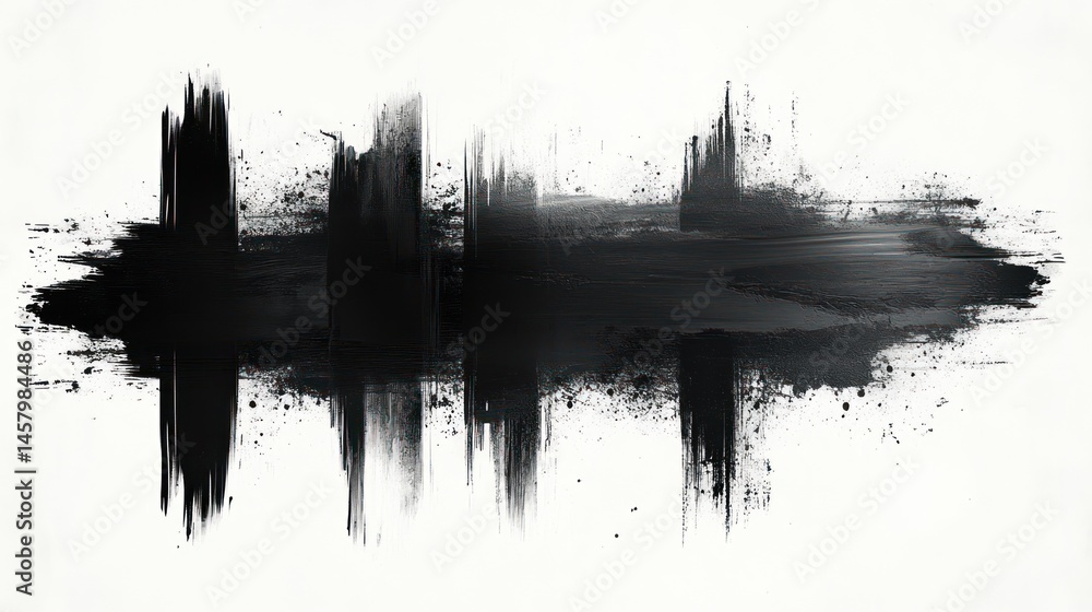 Fototapeta premium Abstract Black Paint Strokes with Splatters on White Background
