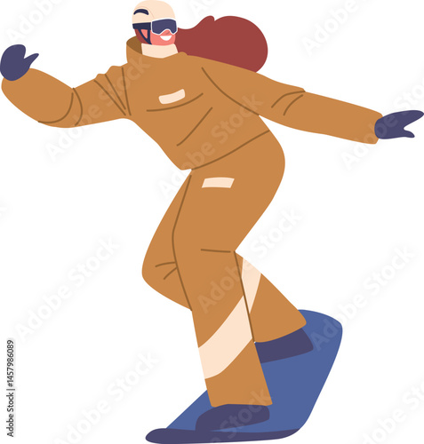 Sportswoman snowboarding sliding on longboard