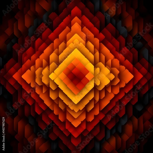 Abstract geometric pattern in fiery hues