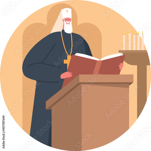 Orthodox church priest at tribune