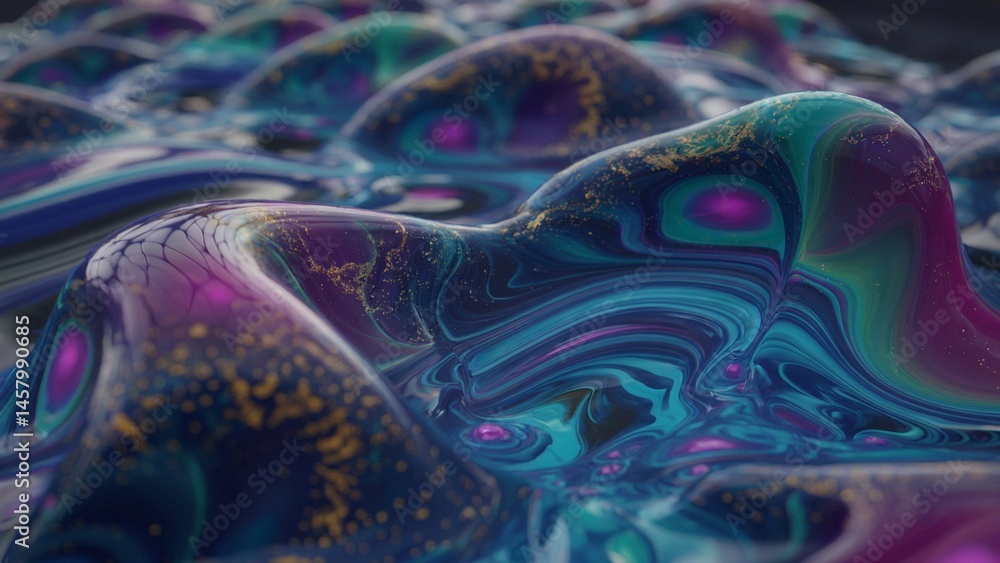 Obraz premium Fluid Art,Purple,Golden,Teal,Artistic,Acrylic,Colorful