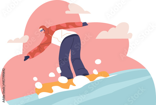 Snowboarder turning on snow slope