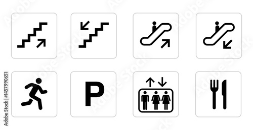 Public Facility Wayfinding Icon Set – Directional Symbols for Navigation and Services