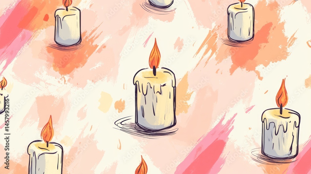 Elegant Candle Pattern with Soft Watercolor Background for Peaceful Mood