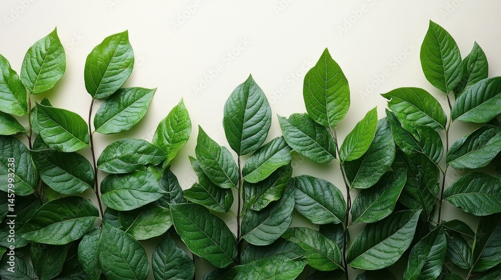 Lush green leaves creating a border on a textured background ideal for nature themed designs