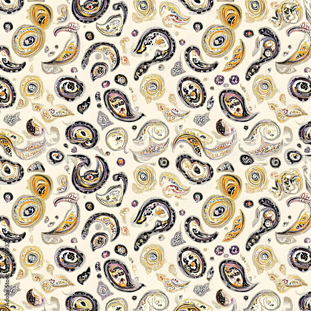 Fototapeta premium Creamy paisley pattern with intricate designs.