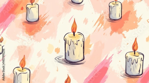 Obraz na płótnie Elegant Candle Pattern with Soft Watercolor Background for Peaceful Mood w salonie