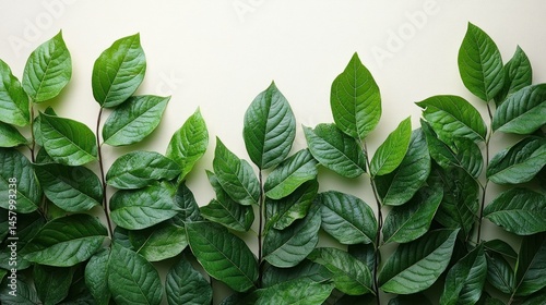 Obraz na płótnie Lush green leaves creating a border on a textured background ideal for nature themed designs w salonie