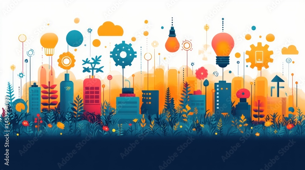 Vibrant city of future illustration with creative and innovative ideas
