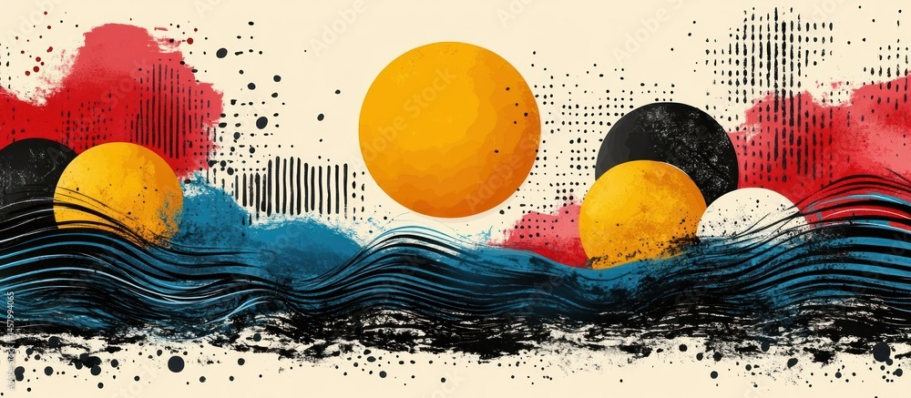 Abstract sunset over the ocean with artistic textures and brushstrokes